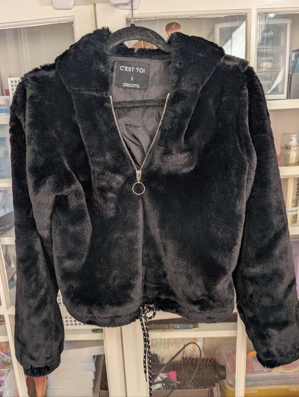 Plush Black Faux Fur Hooded Jacket